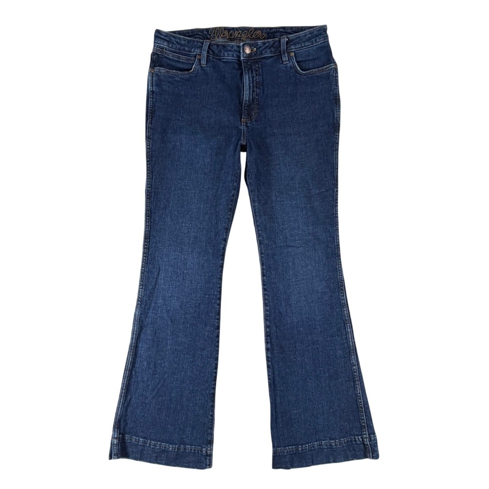 Wrangler High Rise Trouser Dark Wash Flare Leg Hemp Blend Jeans Womens 32x34